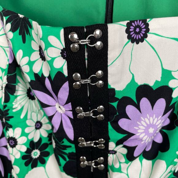 Alexia Admor Sammie Mini Dress 60s Green Floral Size 4 Retro Square Neck - Picture 8 of 12